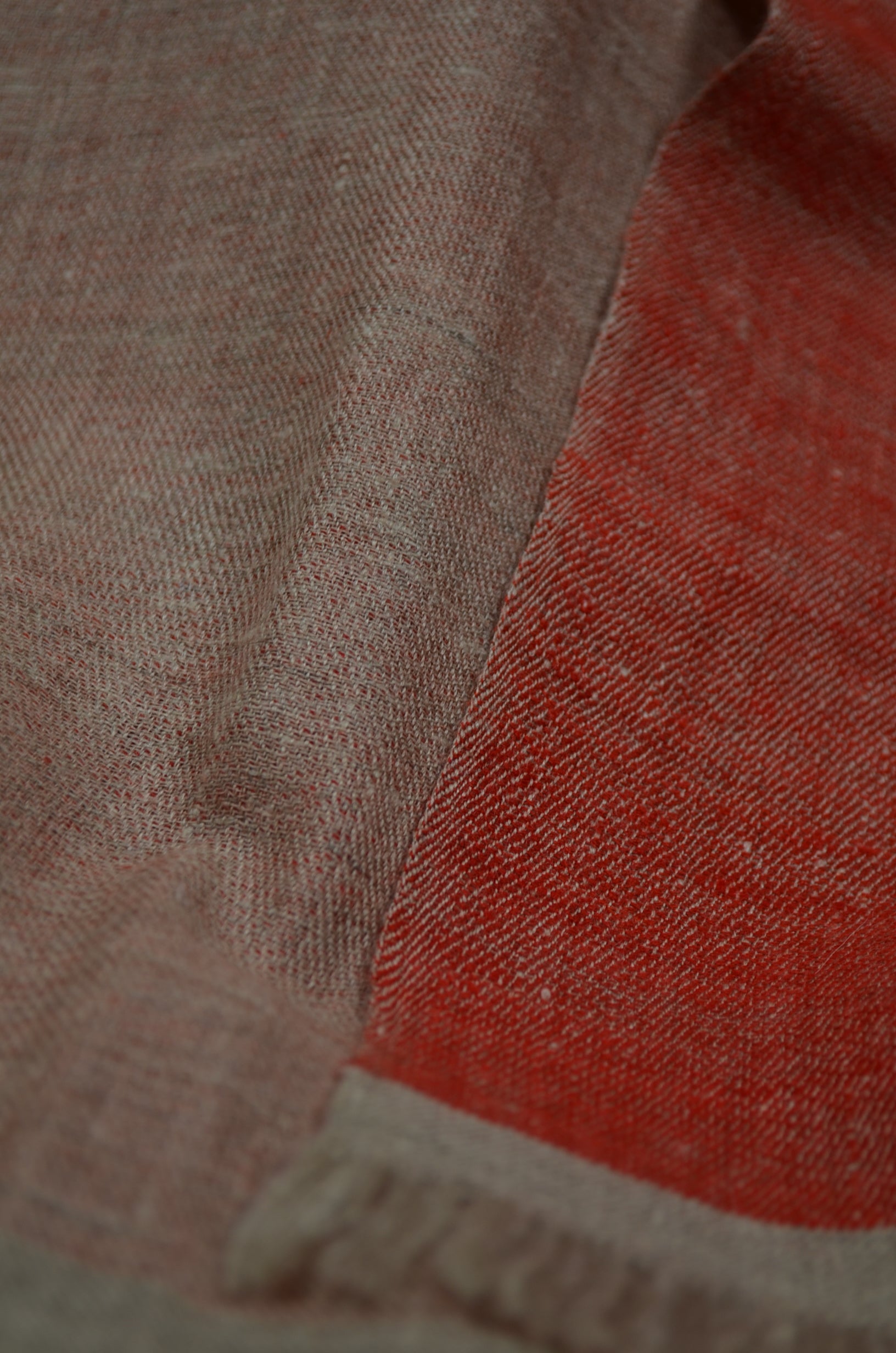 Reversible Orange and Grey Handwoven Cashmere Pashmina Shawl
