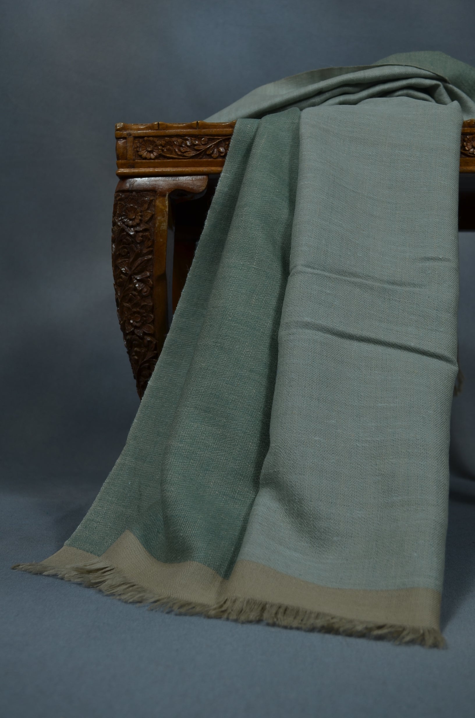Reversible Green and Grey Handwoven Cashmere Pashmina Shawl