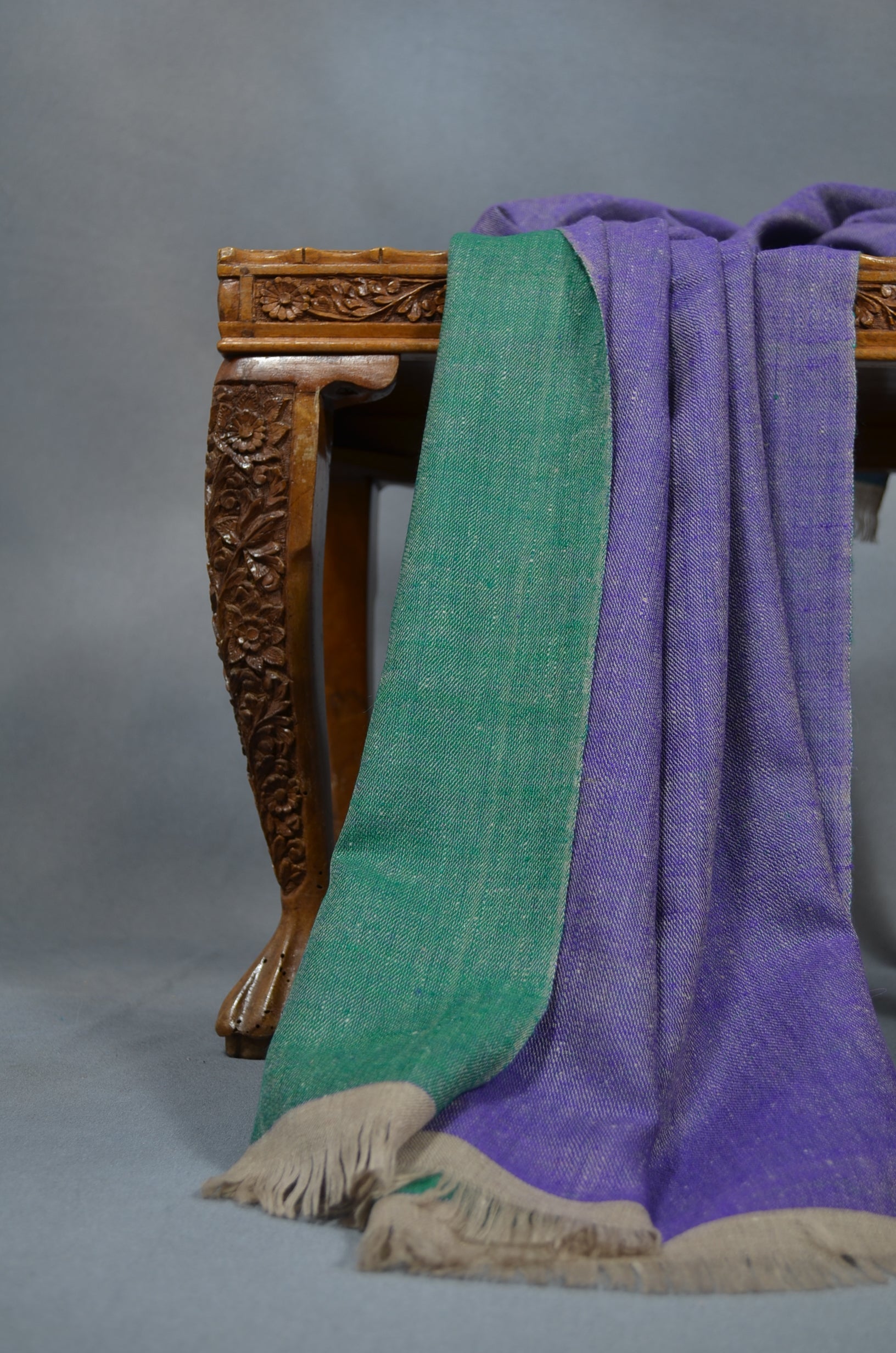 Reversible Purple and Green Handwoven Cashmere Pashmina Shawl