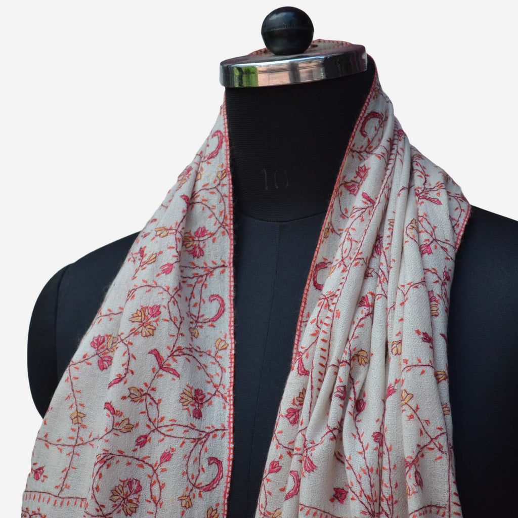 Woolen Kashmiri merino embroidery on this ivory wool base