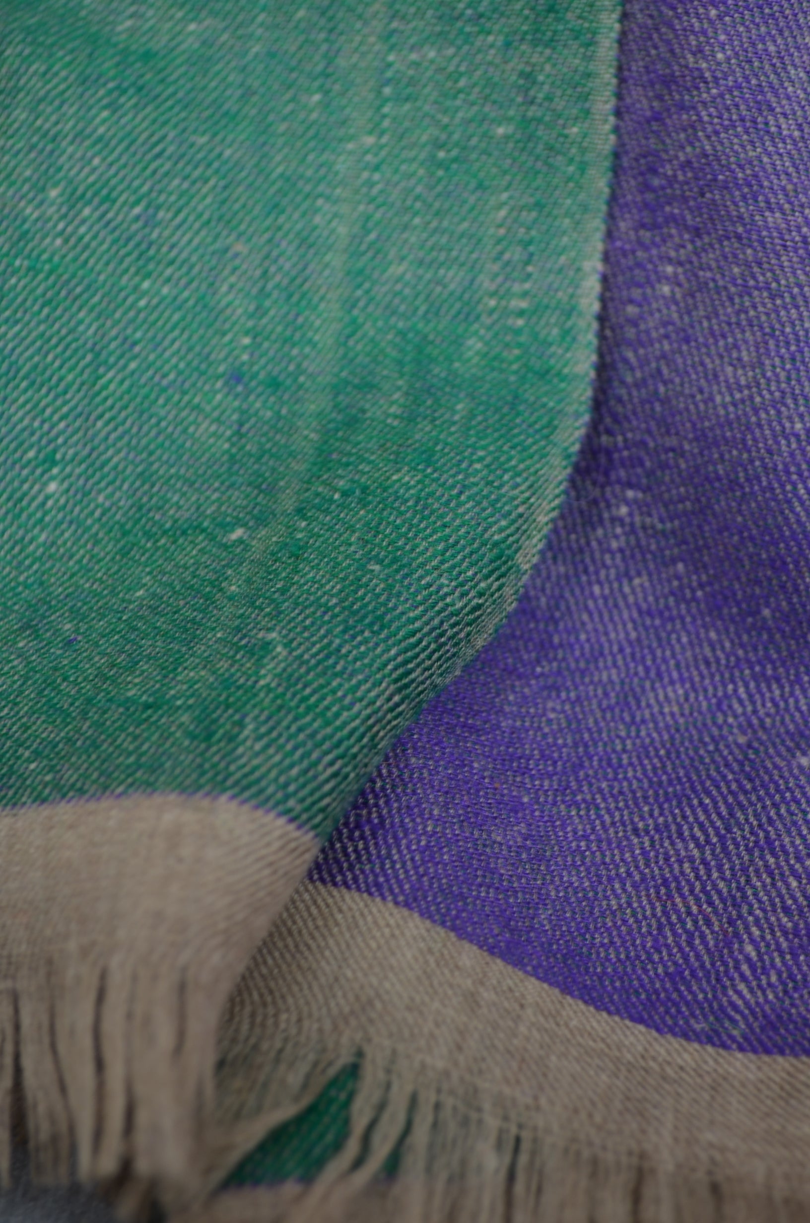 Reversible Purple and Green Handwoven Cashmere Pashmina Shawl