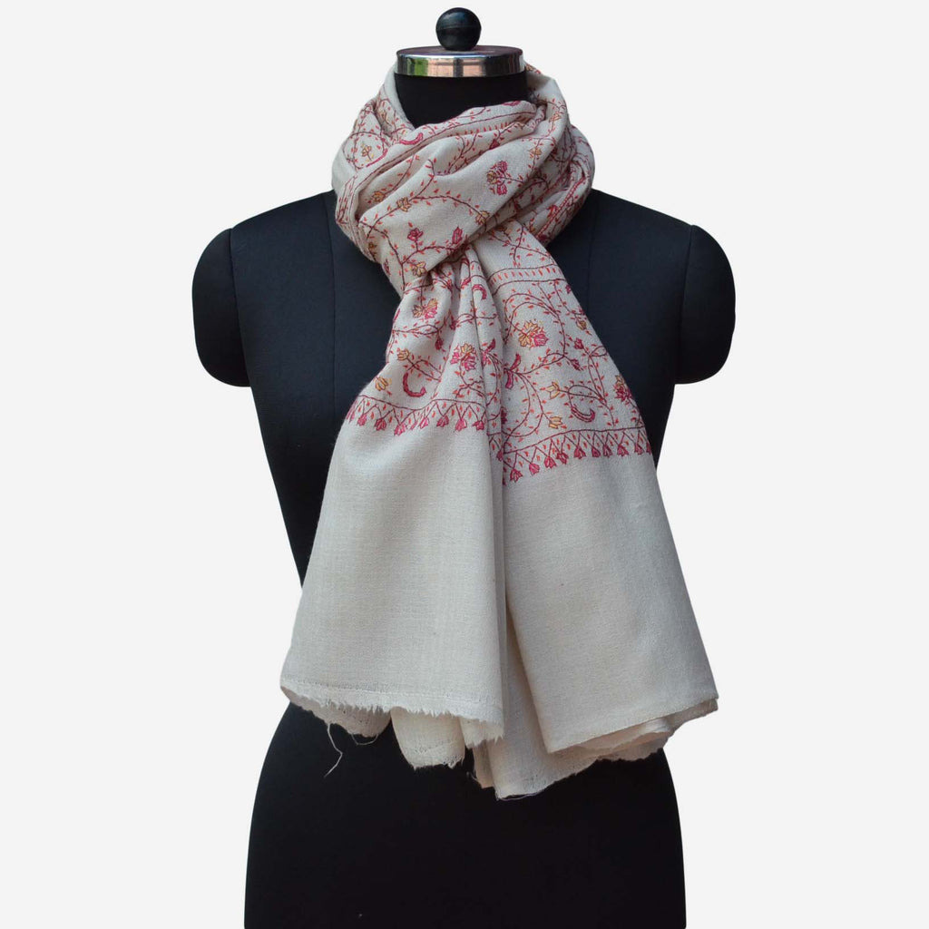kashmiri woolen stole with beautiful embroidery all over the stole