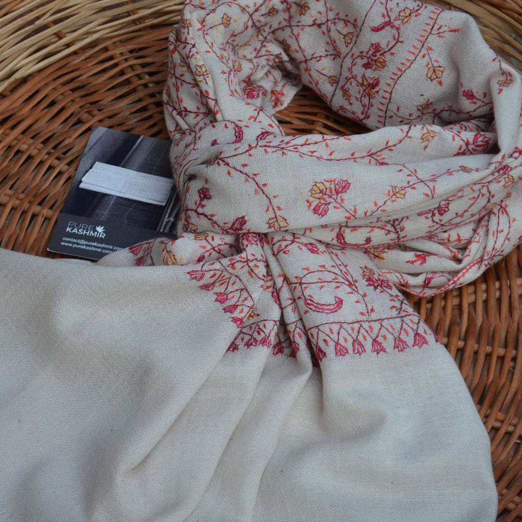 Buy Kashmiri woolen stole with amazing embroidery crafted all over the scarf