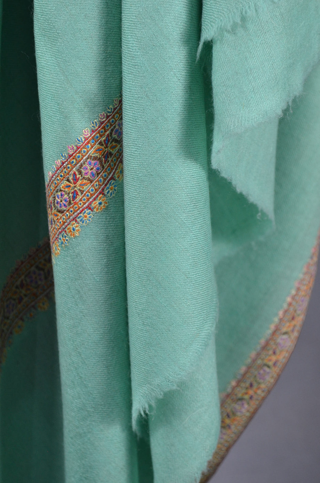 Acqua Green Base Border Embroidery Cashmere Pashmina Shawl