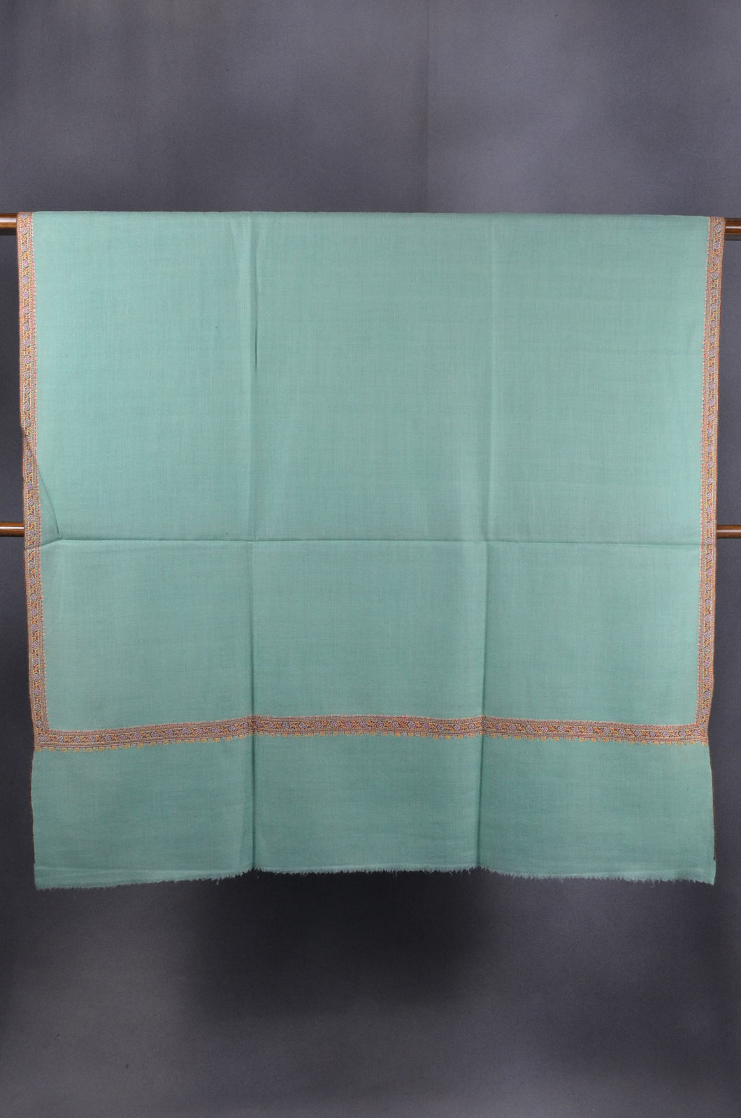 Acqua Green Base Border Embroidery Cashmere Pashmina Shawl