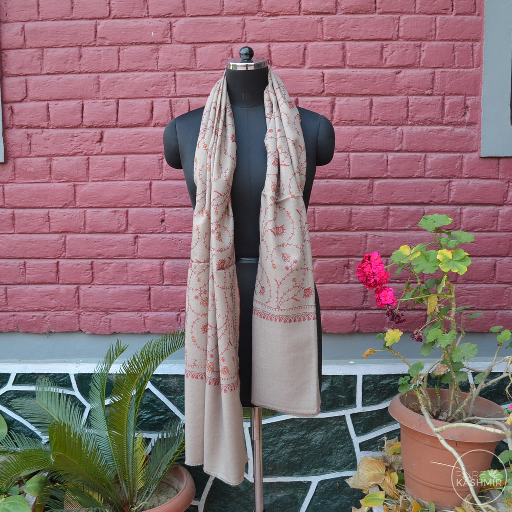 Un Dyed Natural Kashmir Sozni Embroidery Wool Scarf