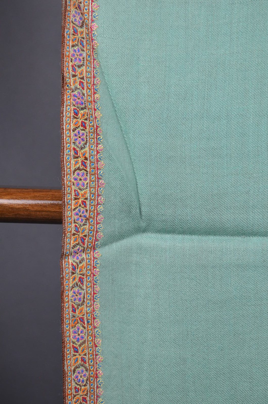 Acqua Green Base Border Embroidery Cashmere Pashmina Shawl
