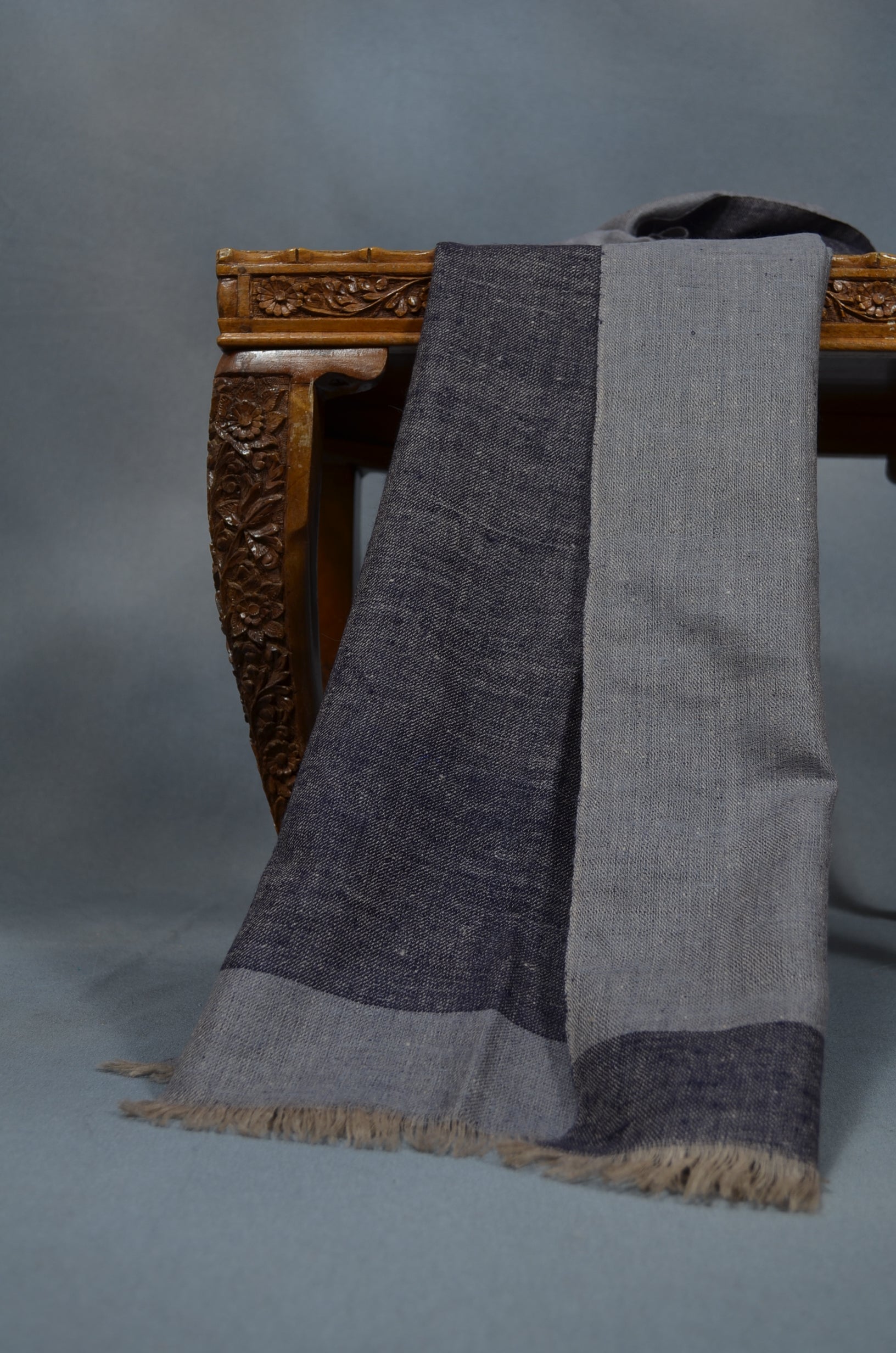 Reversible Dark Navy and Grey Handwoven Cashmere Pashmina Shawl