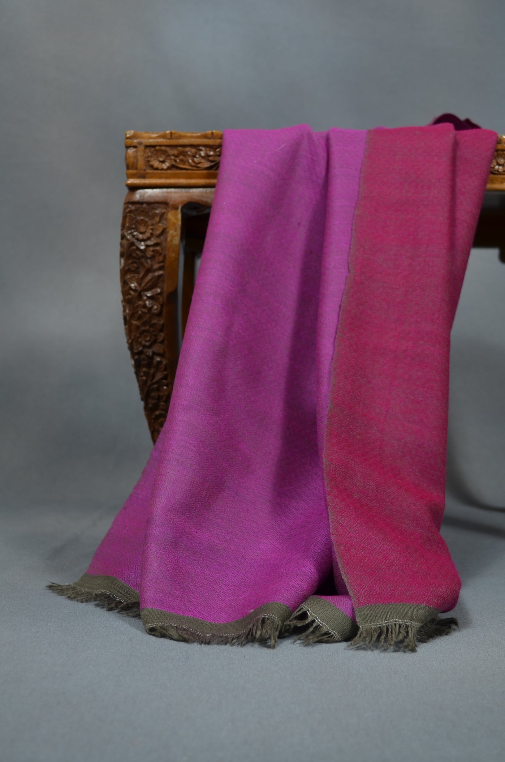 Reversible Magenta and Pink Handwoven Cashmere Pashmina Scarf