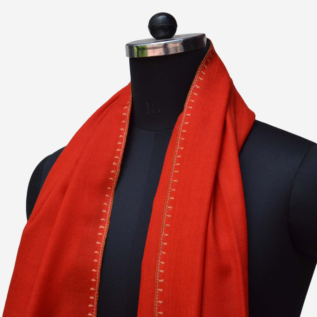 Kashmiri traditional scarf with embroidery on Merino wool base