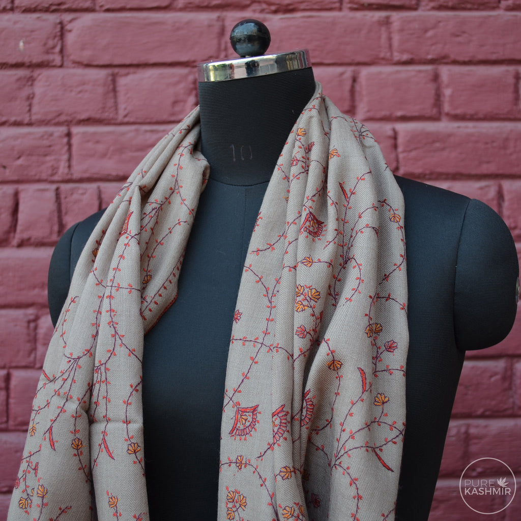 Un Dyed Natural Kashmir Sozni Embroidery Wool Scarf