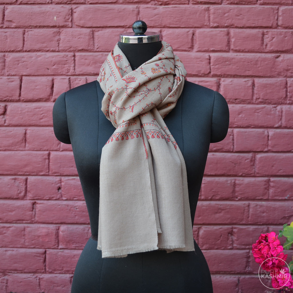 Un Dyed Natural Kashmir Sozni Embroidery Wool Scarf