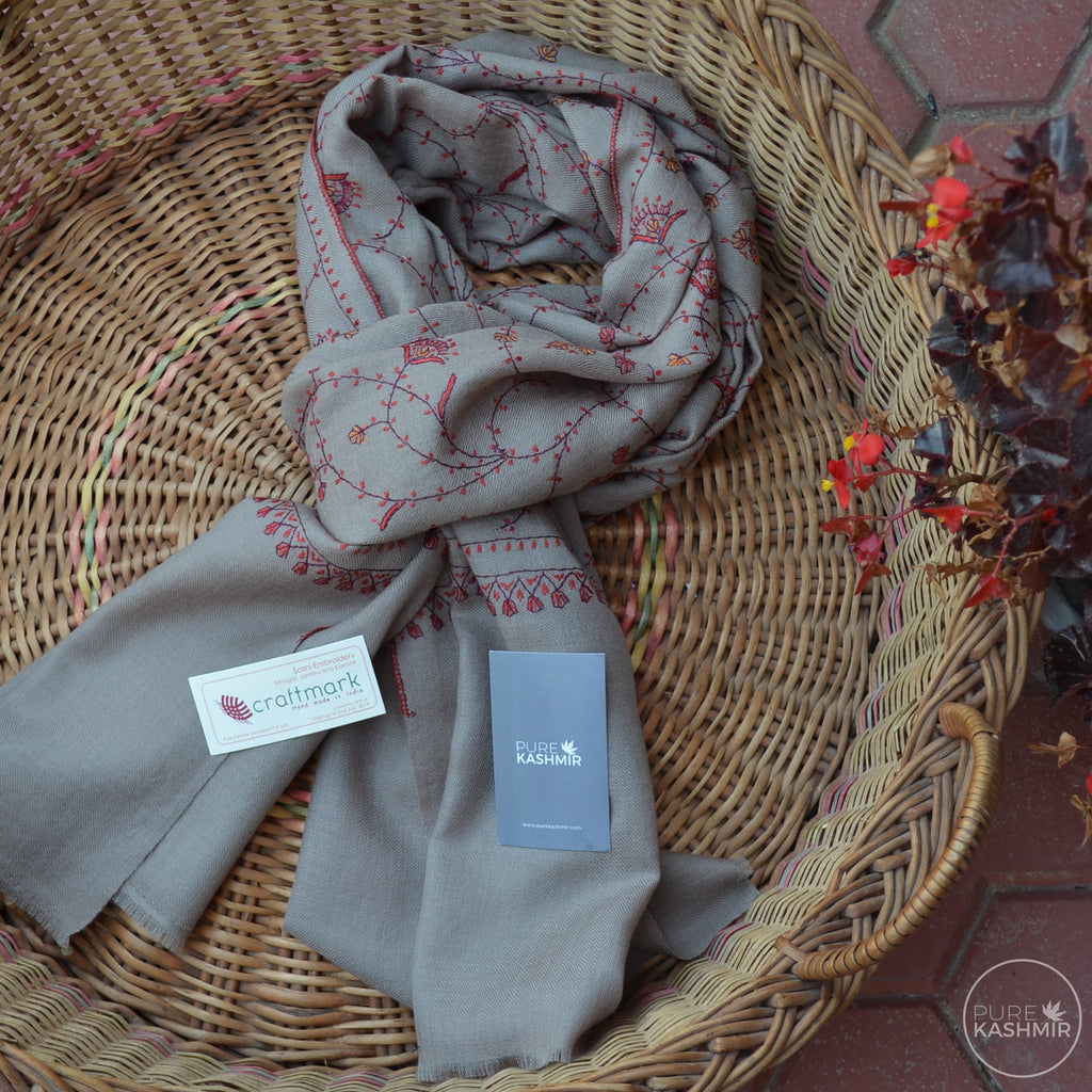 Un Dyed Natural Kashmir Sozni Embroidery Wool Scarf
