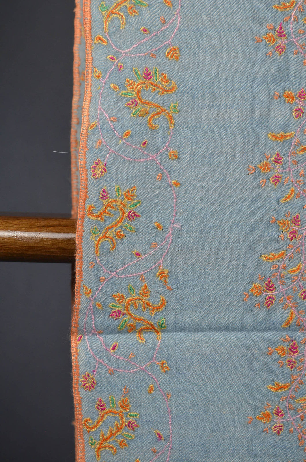 Blue Base Buteh-dar Embroidery Pashmina Cashmere Shawl