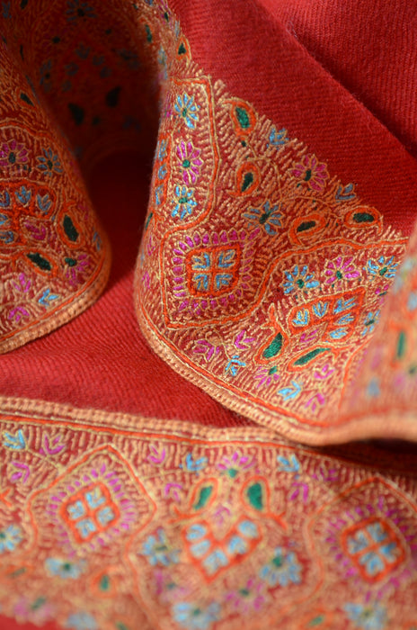 Maroon Big Border Embroidery Cashmere Pashmina Shawl