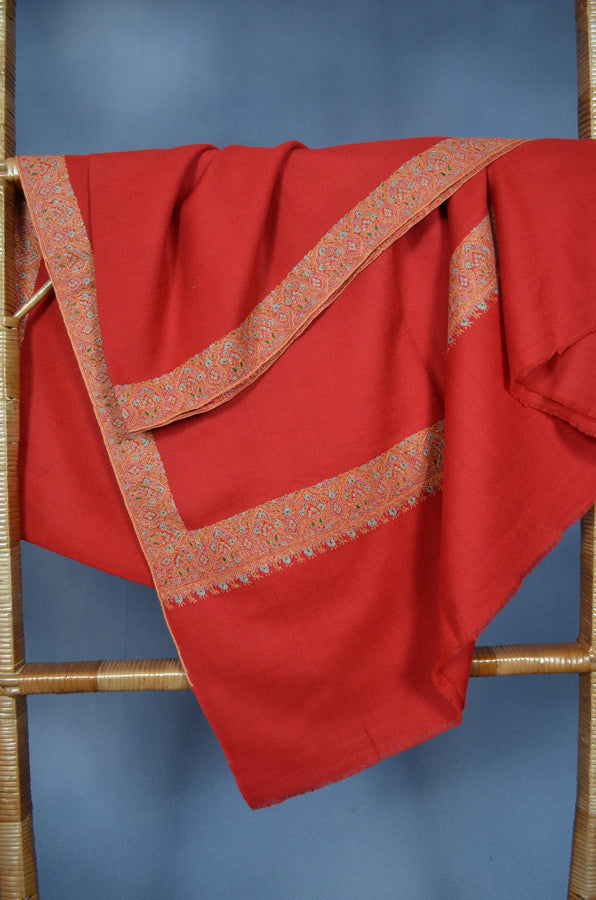 Maroon Big Border Embroidery Cashmere Pashmina Shawl