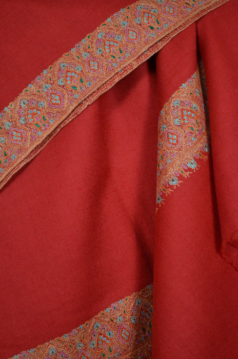Maroon Big Border Embroidery Cashmere Pashmina Shawl
