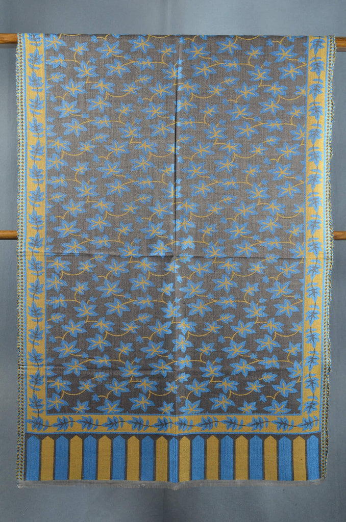 Black Base Jacquard Kani Pattern Merino Wool Scarf 4 sided fringes