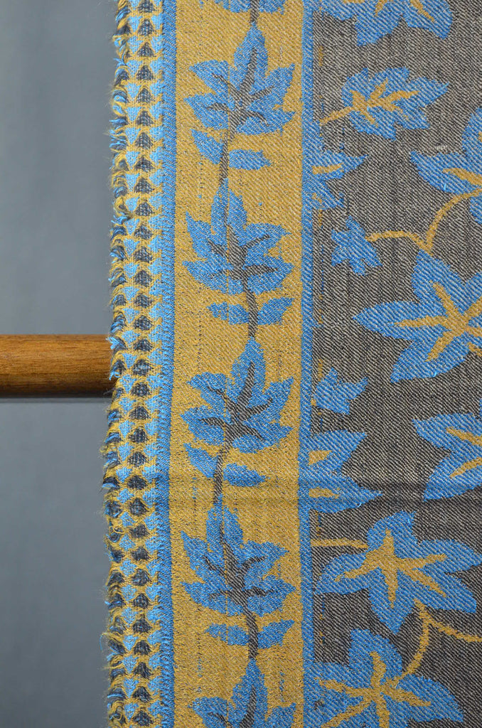 Black Base Jacquard Kani Pattern Merino Wool Scarf 4 sided fringes