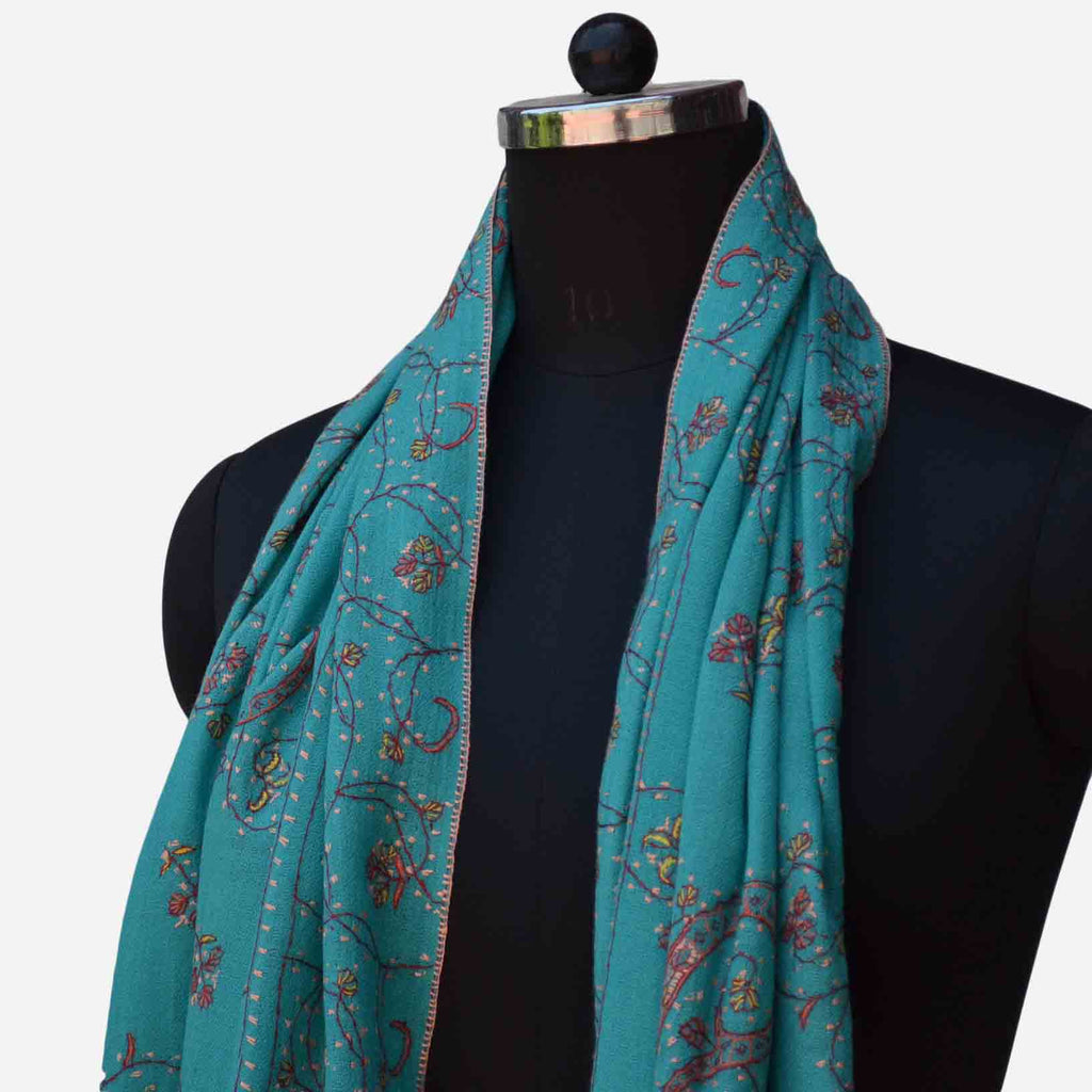 Buy Turquoise Kashmiri stole, 100% pure woolen kashmiri merio scarf