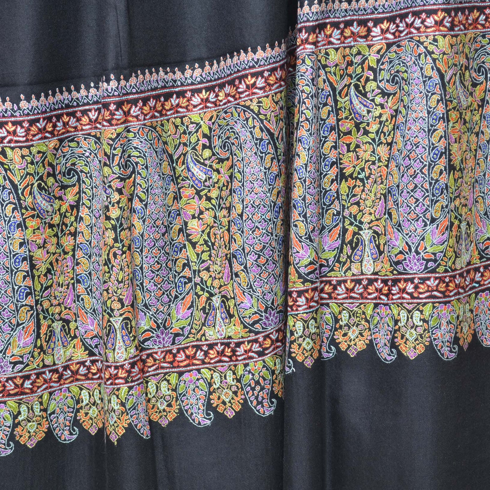 Black Big Border Embroidery Cashmere Pashmina Shawl