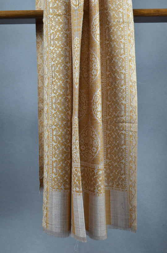 Golden Multicolor Jacquard Kani Pattern Merino Wool Scarf