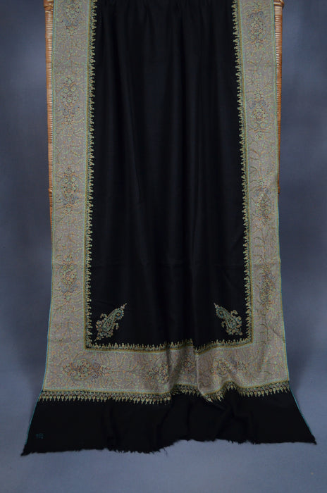 Black Big Border Embroidery Cashmere Pashmina Shawl