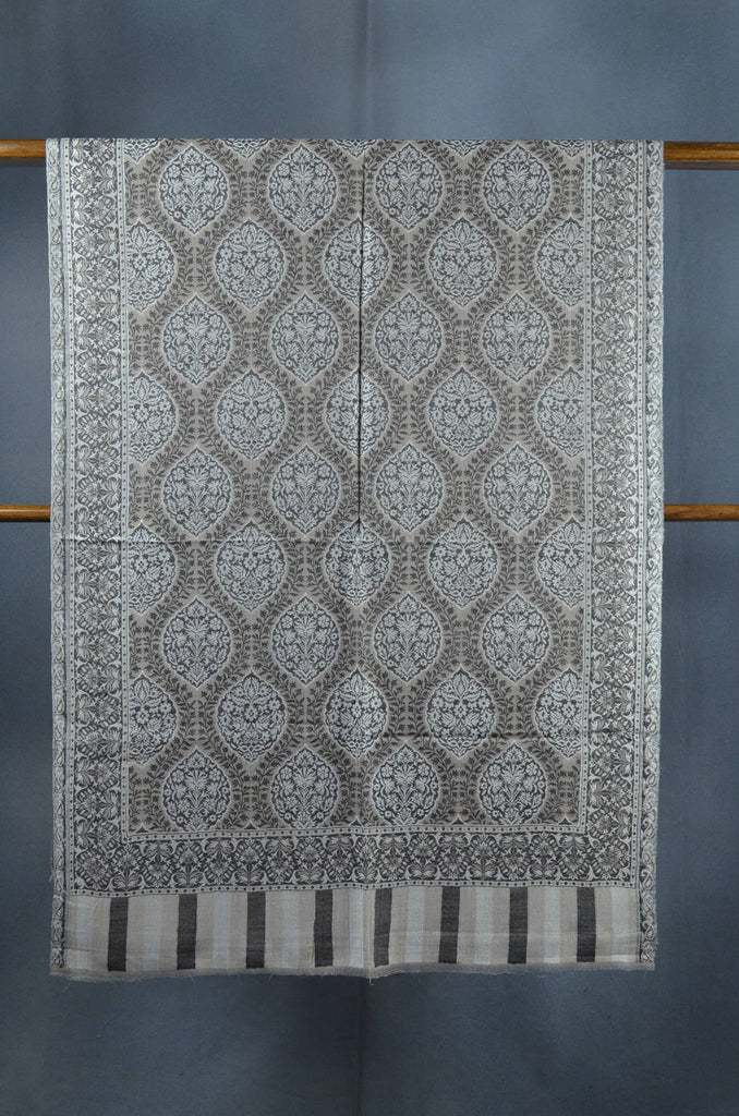 Black Multicolor Jacquard Kani Pattern Merino Wool Scarf