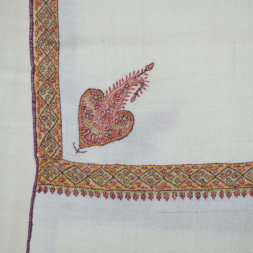 Oversized white embroidered Cashmere travel wrap