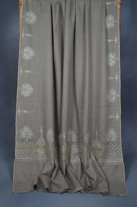 Un Dyed Natural Big Border Embroidery Cashmere Pashmina Shawl