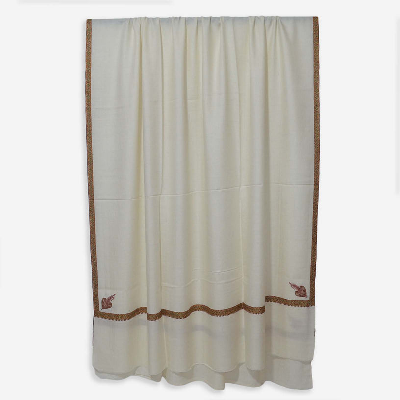 Pashmina embroidery on the border of this over sized shawl