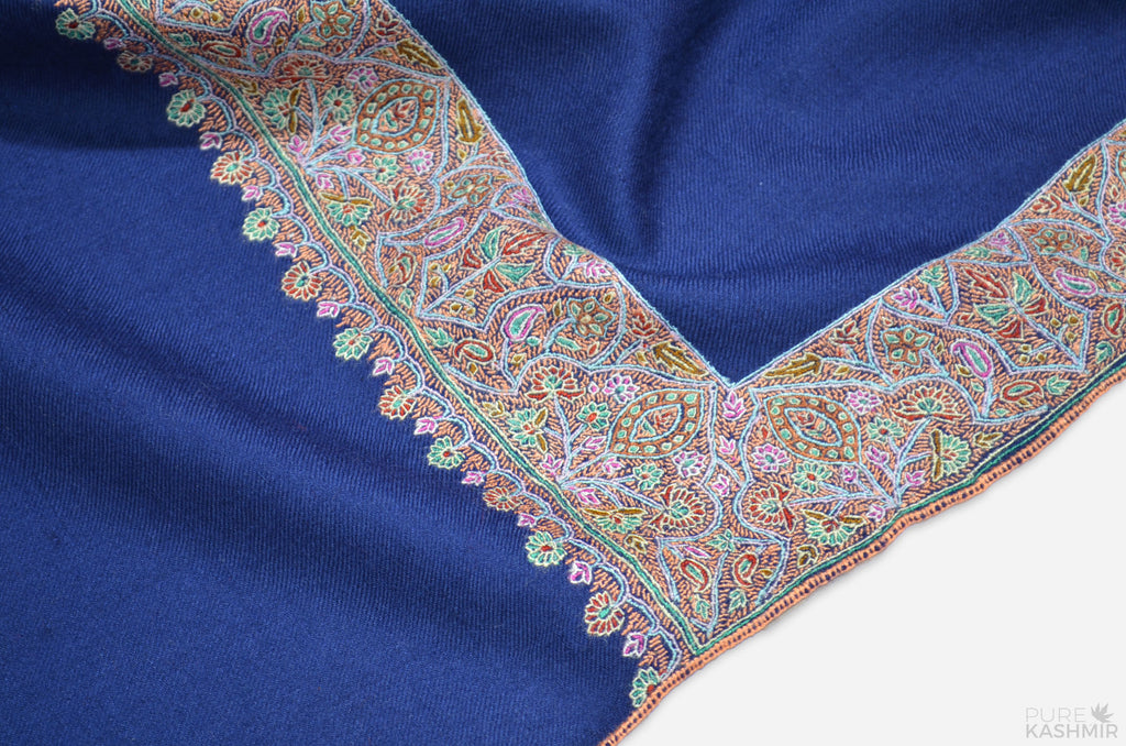 Royal Blue Cashmere Pashmina Shawl with Beautifully Crafted Border
