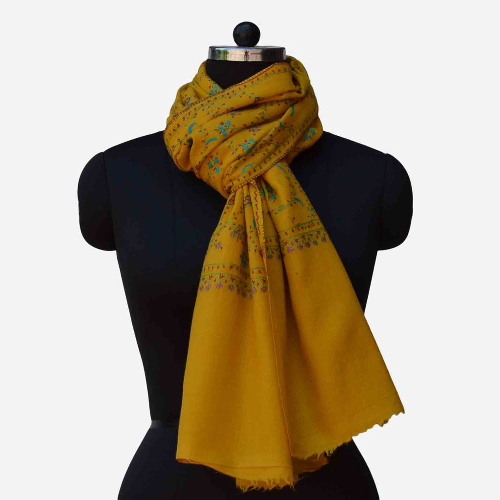 Pure merino wool cashmere yellow embroidery stole