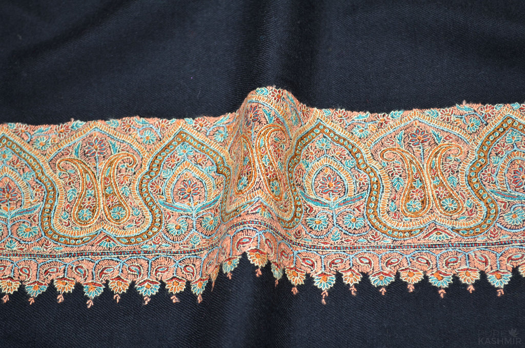 Black Cashmere Pashmina Shawl with Intricate Big Border