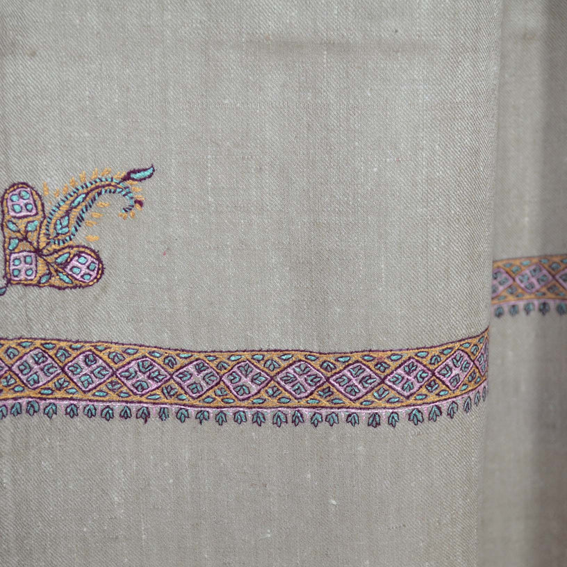 natural border embroidery cashmere pashmina over sized travel wrap