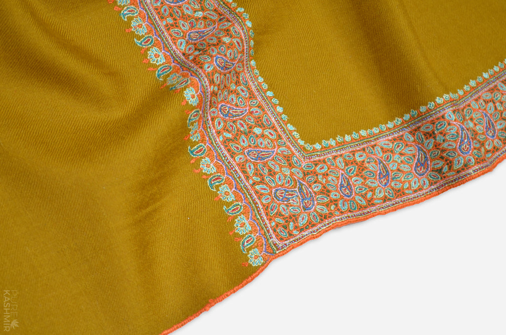 Mustard Cashmere Pashmina Shawl with Beautifully  Crafted Border