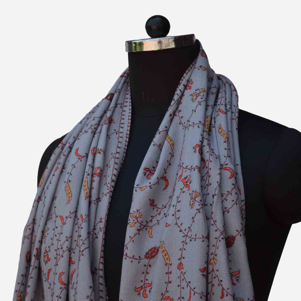 Jali embroidery merino wool scarf