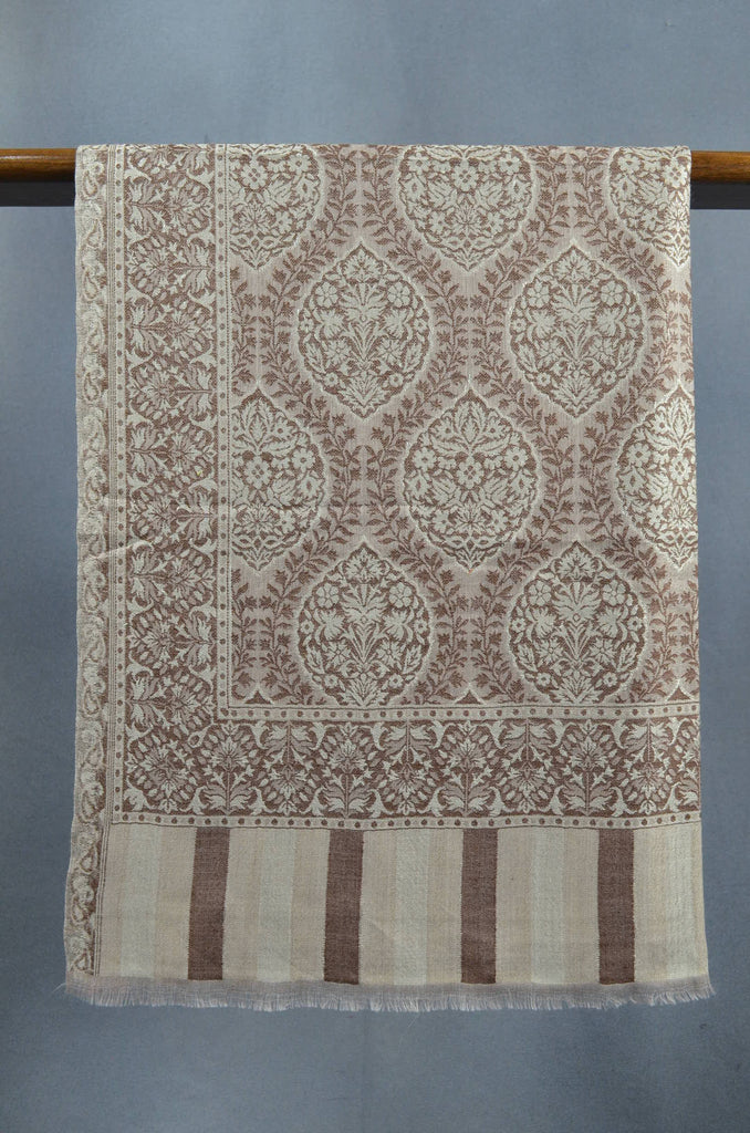 Dark Beige Multicolor Jacquard Kani Pattern Merino Wool Scarf