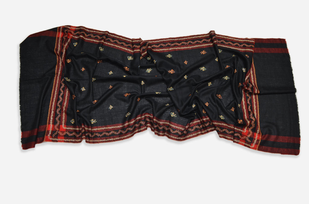 Designer Black Cashmere Scarf with Beautiful Motifs