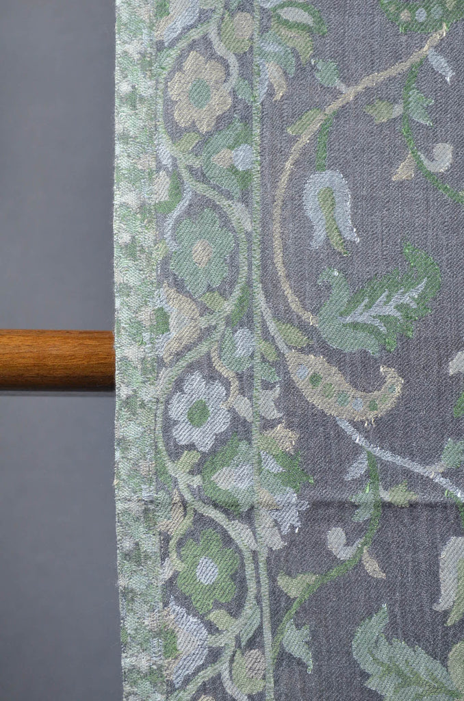 Green Base Multicolor Jacquard Kani Merino Wool Scarf