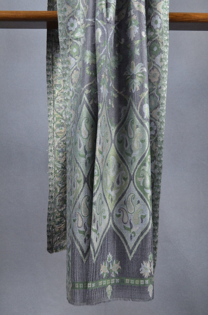Green Base Multicolor Jacquard Kani Merino Wool Scarf