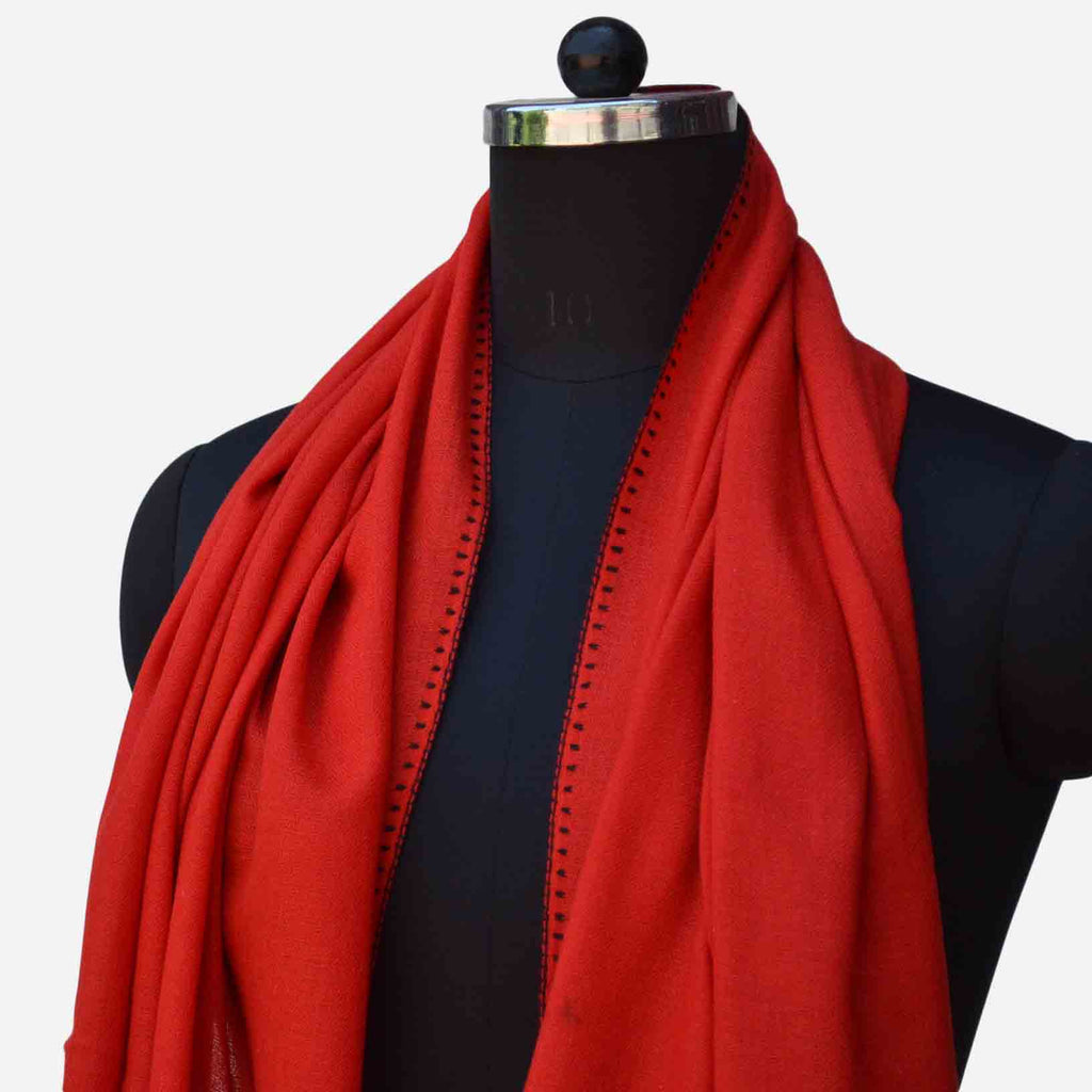 Red Kashmiri merino woolen sozni big border Hand embroidery scarf