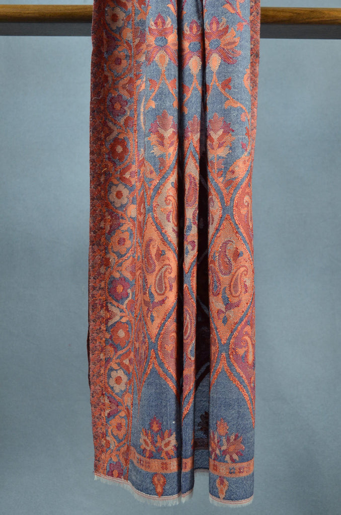 Brick Red Base Multicolor Jacquard Kani Merino Wool Scarf