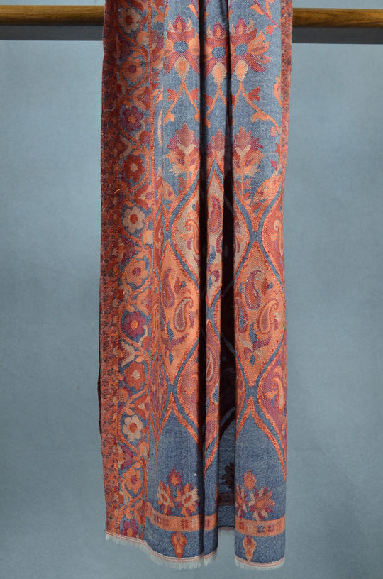 Brick Red Base Multicolor Jacquard Kani Merino Wool Scarf