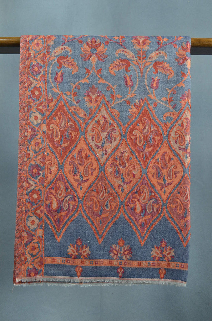 Brick Red Base Multicolor Jacquard Kani Merino Wool Scarf