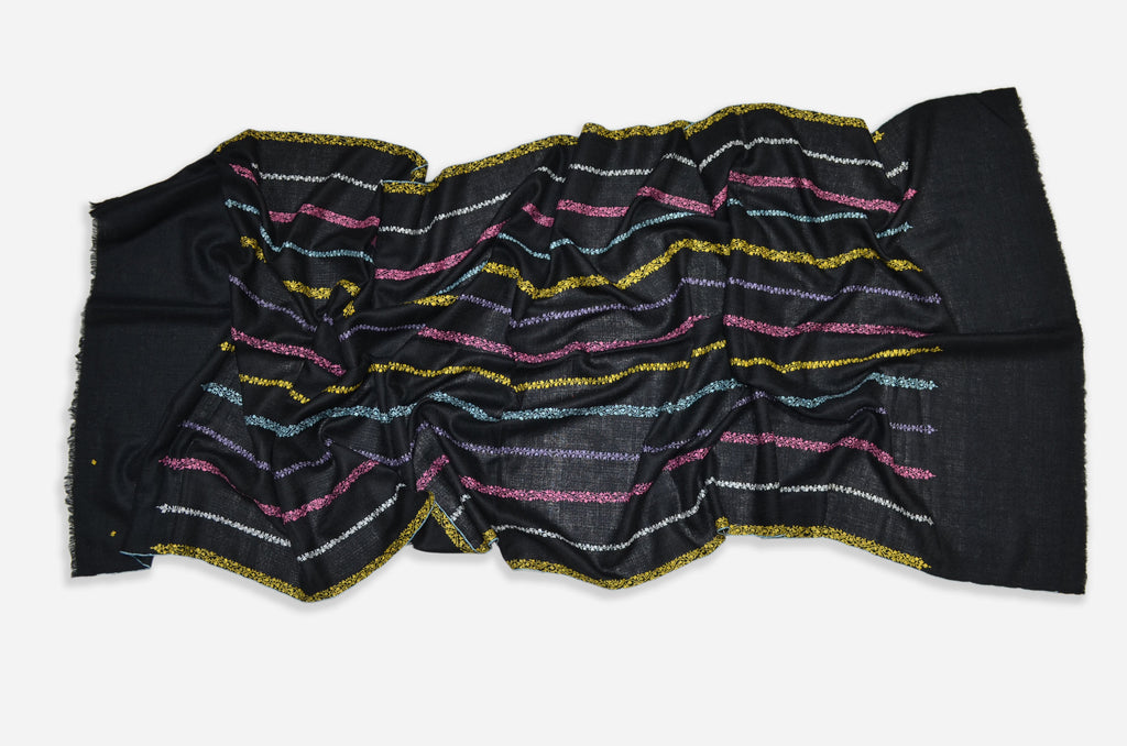 Stripes Jali Cashmere Pashmina Scarf