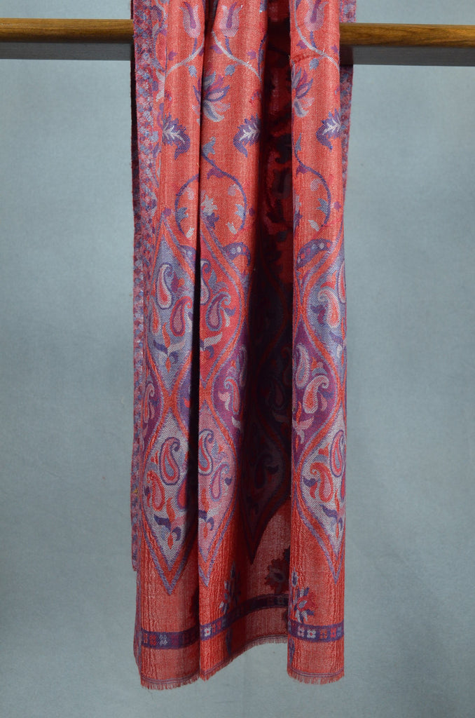 Pink Base Multicolor Jacquard Kani Merino Wool Scarf
