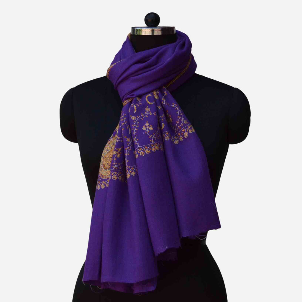 Violet cashmere pure kashmir merino woolen embroidery scarf