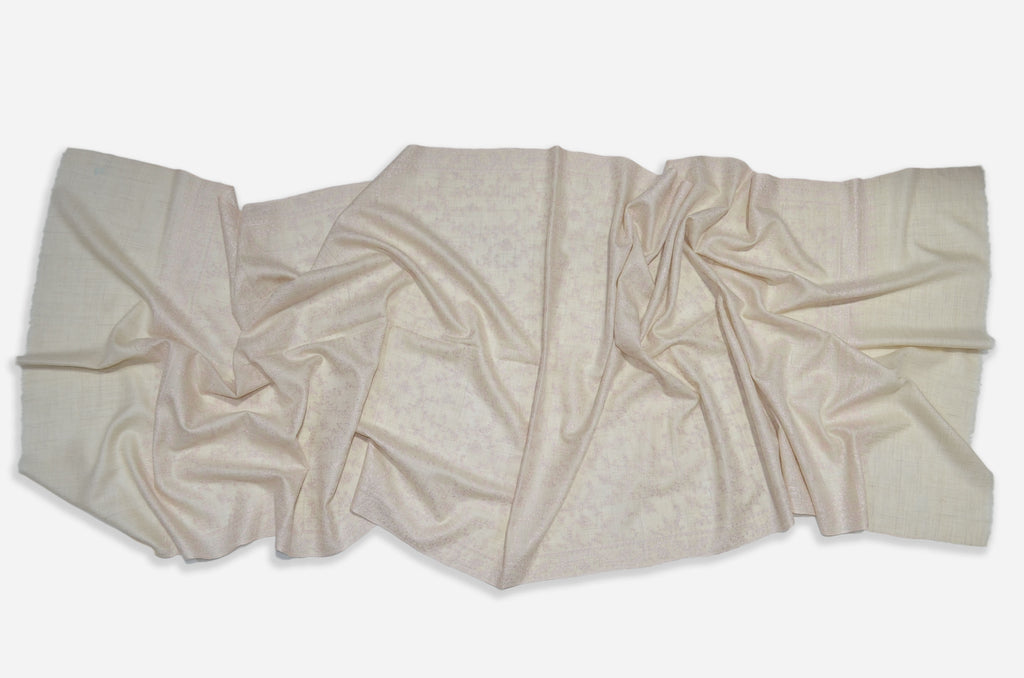 Ivory Cashmere Scarf with Pink Embroidery