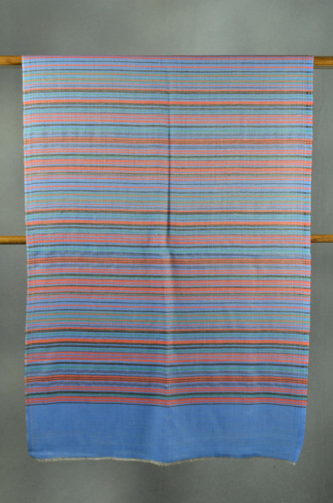 Blue Base Multicolor Stripe Merino Wool Scarf